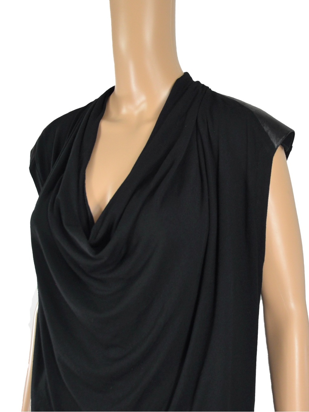 Vintage Greta Constantine x Danier Black Leather Shoulder Drape Cowl Neck Top - Picture 3 of 5